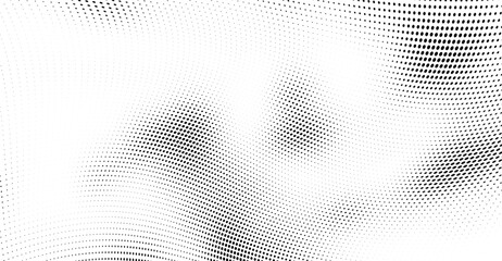 Abstract halftone wave dotted background. Futuristic twisted grunge pattern, dot, circles. Vector modern optical pop art texture for posters, business cards, cover, labels mock-up, stickers layout