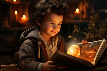 A little boy with a book in his hands
