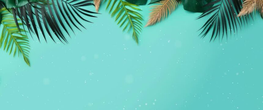Anamorphic video summer background with tropical leaves.
