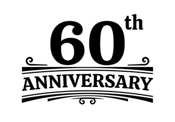 60 years anniversary logo, icon or badge. 60th birthday, jubilee celebration, wedding, invitation card design element. Vector illustration.