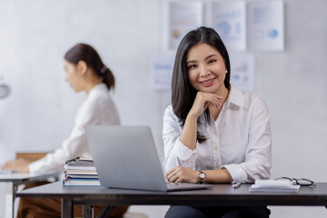 Business woman working at office with documents on his desk, doing planning analyzing the financial report, business plan investment, finance analysis concept	