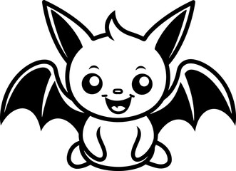 Cute little bat silhouette icon in black color. Vector template.