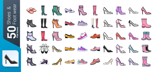 Shoes and Footwear Icon Set, Set of footwear and Shoes, , Flat Icons Set, Shoes Icons Collection