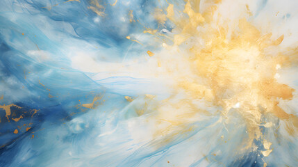 Closeup of abstract rough gold blue sun explosion texture marble. generative AI.