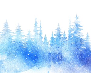 Watercolor winter forest background