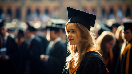 Girl at university graduation. - obrazy, fototapety, plakaty
