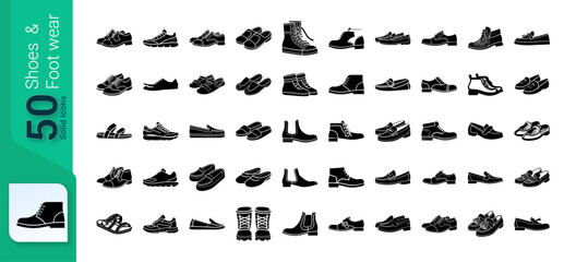 Shoes and Footwear Icon Set, Set of footwear and Shoes, Glyph Icons Set, Shoes Icons Collection