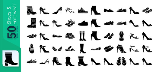 Shoes and Footwear Icon Set, Set of footwear and Shoes, Glyph Icons Set, Shoes Icons Collection