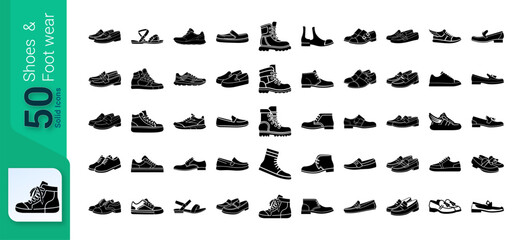 Shoes and Footwear Icon Set, Set of footwear and Shoes, Glyph Icons Set, Shoes Icons Collection - obrazy, fototapety, plakaty