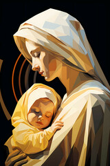 Mary carrying Jesus minimalism geometric contemporary religious artwork