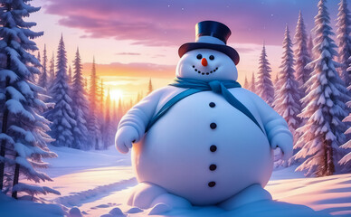 Fototapeta premium Fantastic winter landscape with a snowman. AI