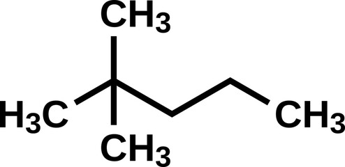 Neoheptane structural  formula. 2,2-dimethylpentane, heptane isomer vector illustration