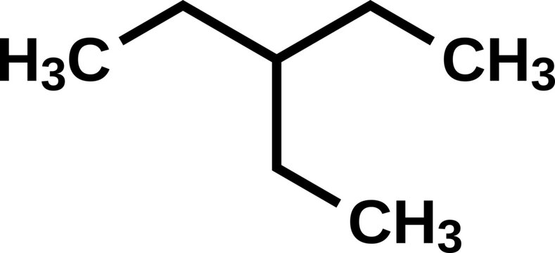 3-ethylpentane structural formula, heptane isomer vector illustration