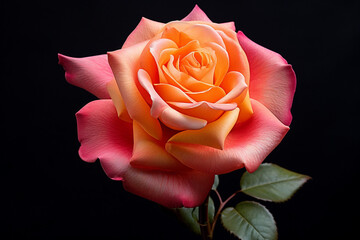 Beautiful orange rose with drops of dew on petals.