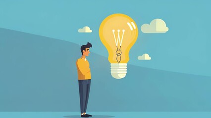 A character experiences a Eureka moment, with a lightbulb appearing above their head, indicating the sudden realization of a solution or idea. 2d animation