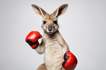 a high quality stock photograph of kangeroo with red boxing gloves isolated on a white background