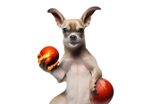a high quality stock photograph of a dog with red fire ball isolated on a white background