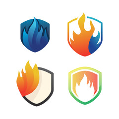 Fire shield logo template design, icon, symbol on white background