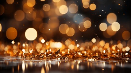 Background with gold jewelry and bokeh in the background - obrazy, fototapety, plakaty