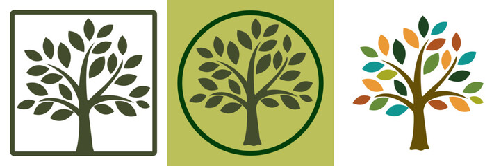 Tree logo. Vector icon. Sipmle symbol of growth and organic natural design. Tree trunk with leaves. Emblem for eco company.