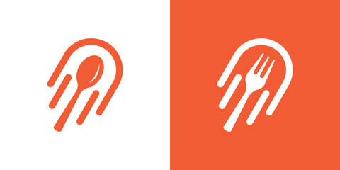 logo design combination of cutlery with rocket or speed. - obrazy, fototapety, plakaty