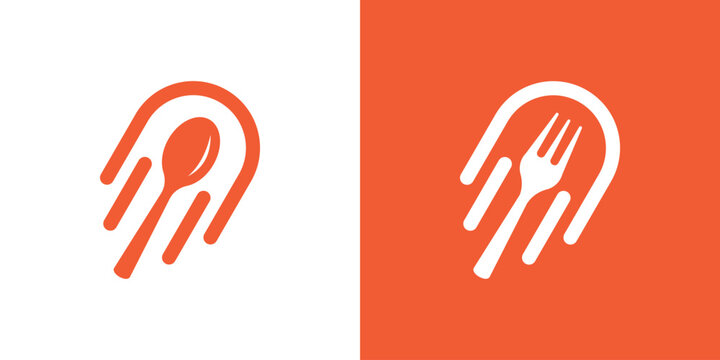 logo design combination of cutlery with rocket or speed.