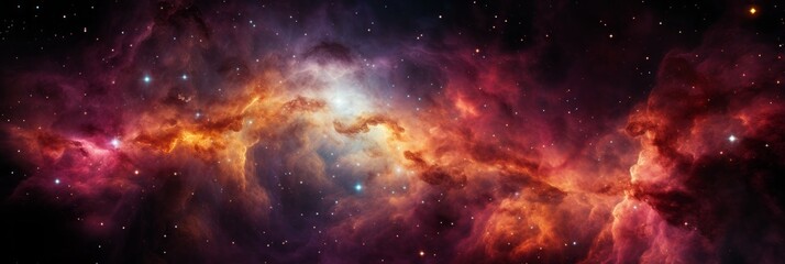 Vibrant galaxy cloud illuminating night sky, revealing cosmic wonders through science astronomy © Ilja