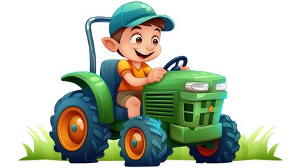 Cartoon farmer driving a tractor, AI generated Image