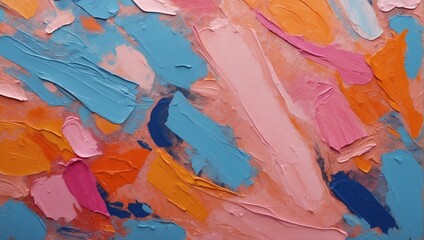 Close-up of the texture of a rough multi-colored abstract art painting with brush stroke, pallet knife paint on canvas