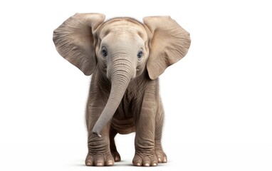 Fototapeta premium Cute baby elephant with and without shadow on a white background.