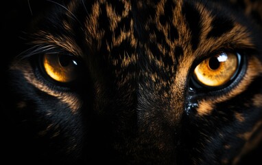 Panther face on black background, nature photography,
