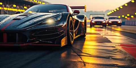 International Racing Arena: Car Positioned on Pristine Asphalt Start