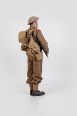 The man is an actor in vintage military uniform of the American soldier, period World War I, 1914-1918