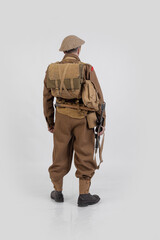 The man is an actor in vintage military uniform of the American soldier, period World War I, 1914-1918