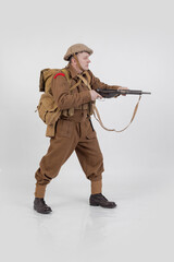 The man is an actor in vintage military uniform of the American soldier, period World War I, 1914-1918