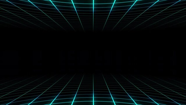 Perfectly loop retro neon grid motion graphic 3D animation in HQ 4K resolution. Good background for retro video production, music clip, video background in a live performance hall and many others.