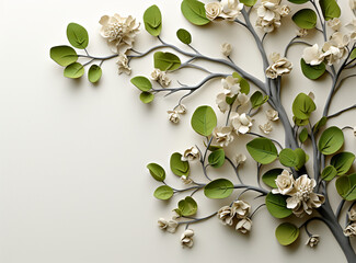 Leaf top view, tree branches background. AI generative