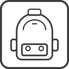 School bag icon in thin line black square frames.