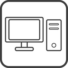 Computer icon in thin line black square frames.