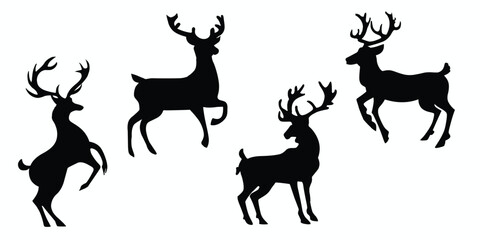 Set of Christmas deer silhouettes. Christmas deer vectors.