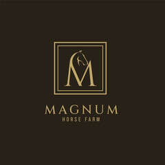 Elegant luxury letter M monogram horse logo, letter M horse logo, horse head logo - obrazy, fototapety, plakaty