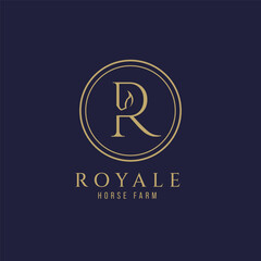 Elegant luxury letter R monogram horse logo, letter R horse logo, horse head logo