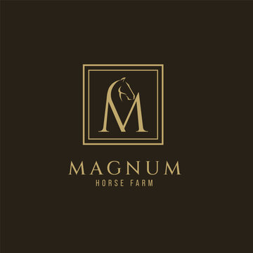 Elegant luxury letter M monogram horse logo, letter M horse logo, horse head logo