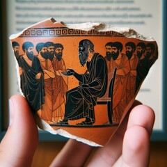 Ancient Greek Philosophical Heritage: Socrates Debating on Pottery Shard