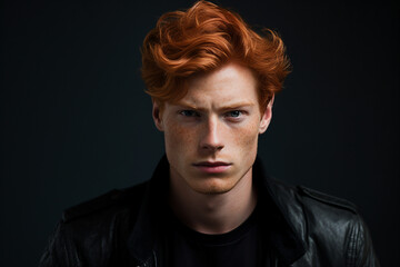 Obraz premium Generative ai modern technology portrait of attractive young man red hairstyle