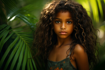 Generative AI photography of charming black skin girl on tropical island summer holidays