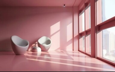 Illustration 3d rendering large pink luxury modern bright interiors living room, empty room