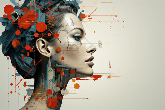 Trendy abstract illustration of woman in vintage minimalistic geometry elements Generative AI picture