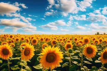 field of sunflowers on a summer day Sunflower Harvest in Full Bloom