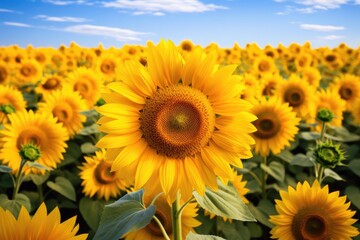 Obraz premium field of sunflowers on a summer day Sunflower Harvest in Full Bloom